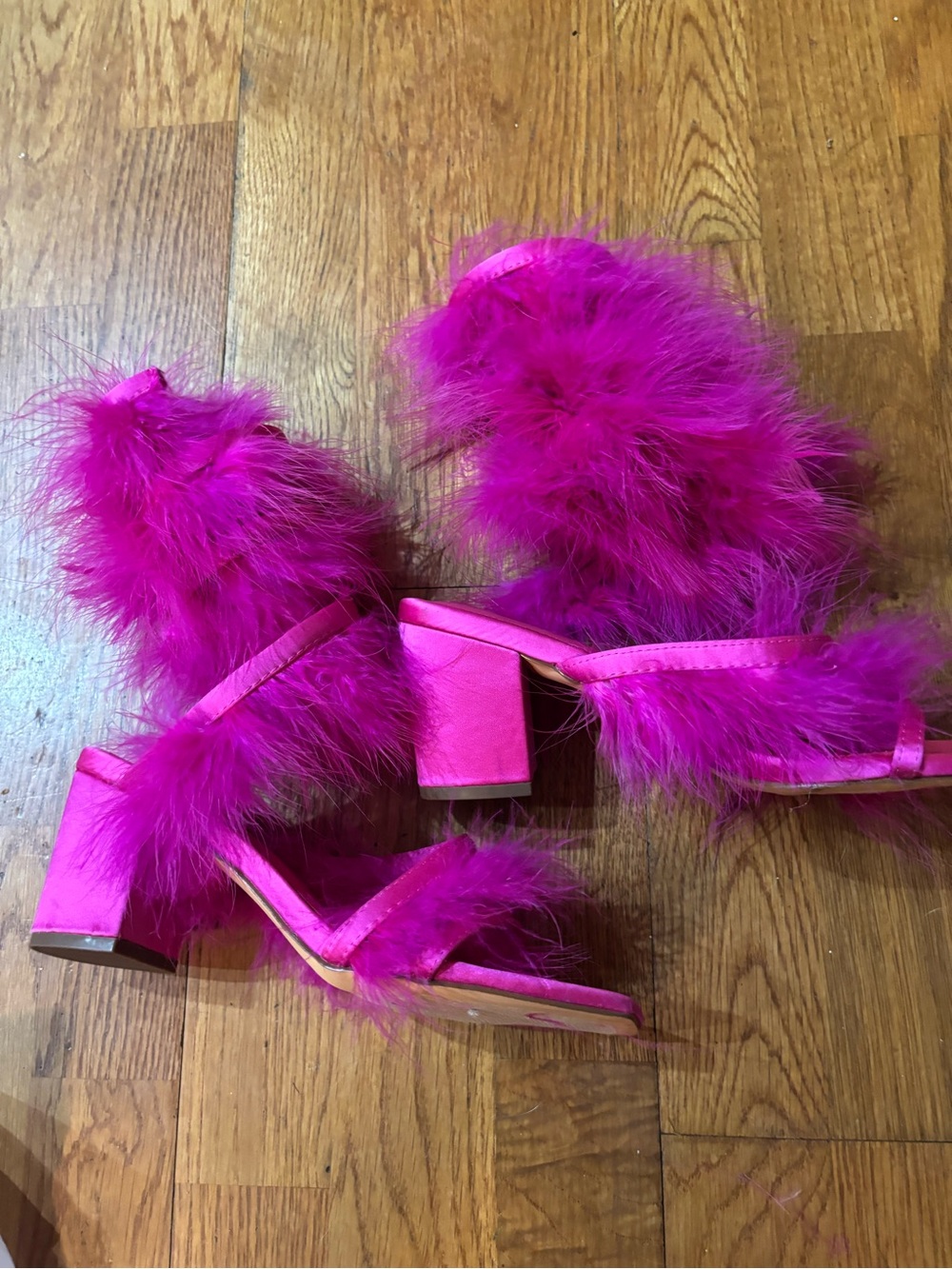 Liliana Pink Wrap Around Leg Feather Block Heel